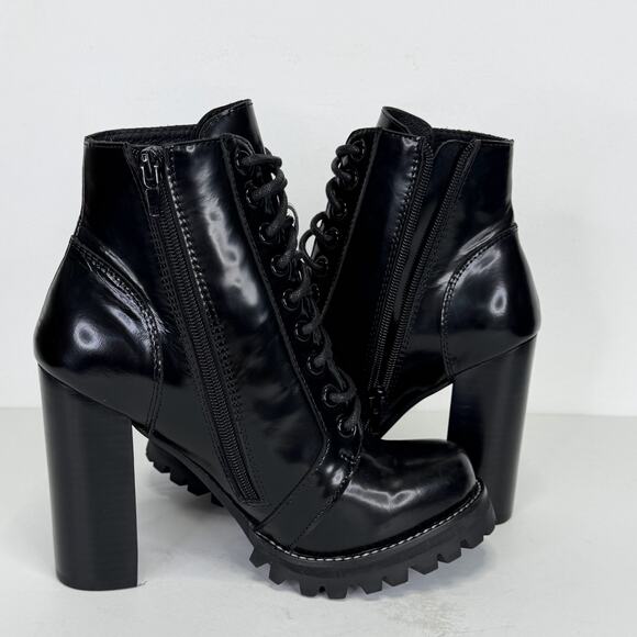 JEFFREY CAMPBELL Black Leather Bootie Lug Sole Chunky Block Heel Womens 6.5 Goth - Picture 8 of 11